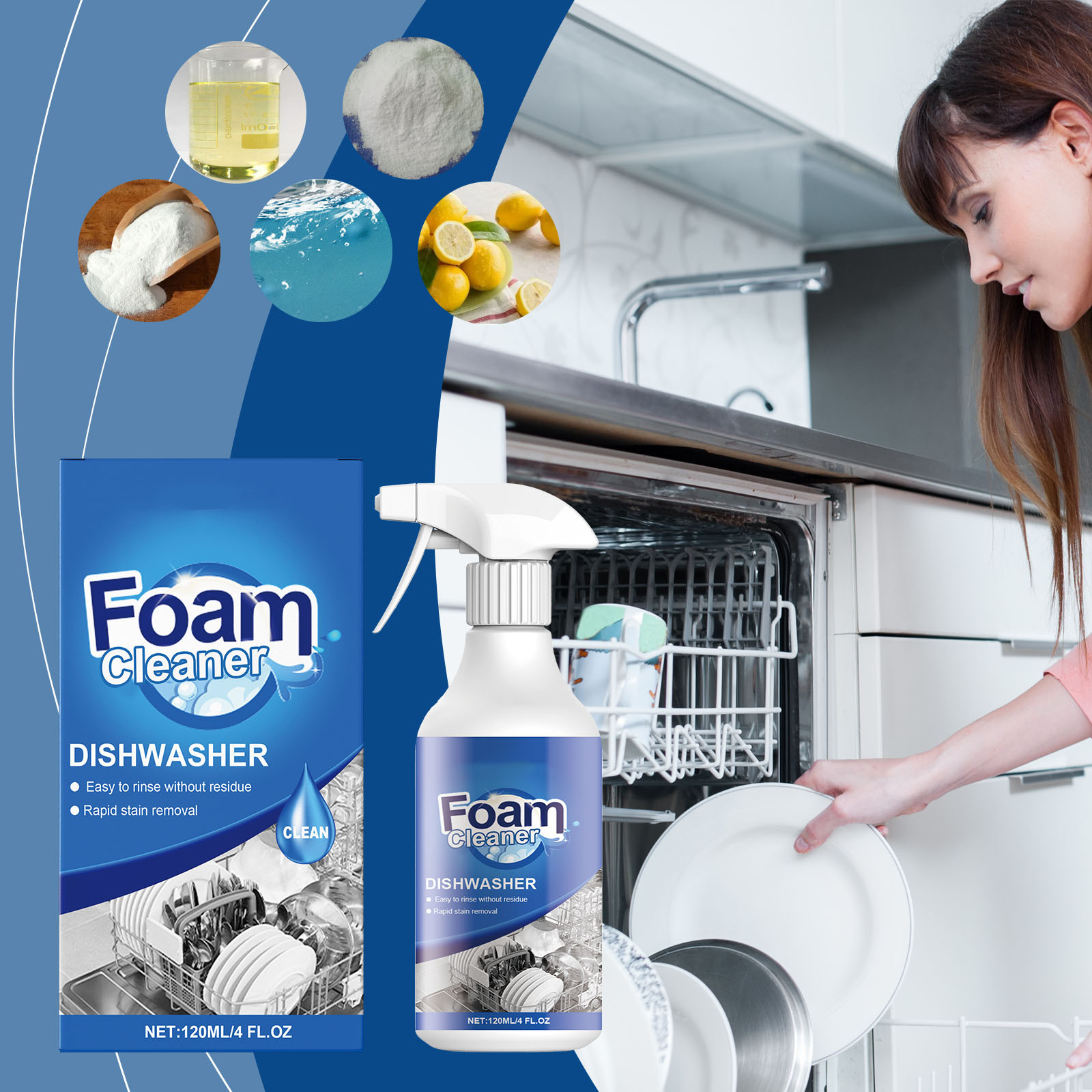 Multi-Effect Dishwasher Cleaner,120ml/4oz Capacity for Household Small Dishwashers, Strong Detergency and Efficient Oil Removal, Mild \u0026 Non-Irritating Ingredients